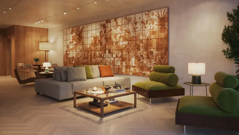 Painel do artista Arthur Grangeia no lobby do MO.dO Design Living Botafogo