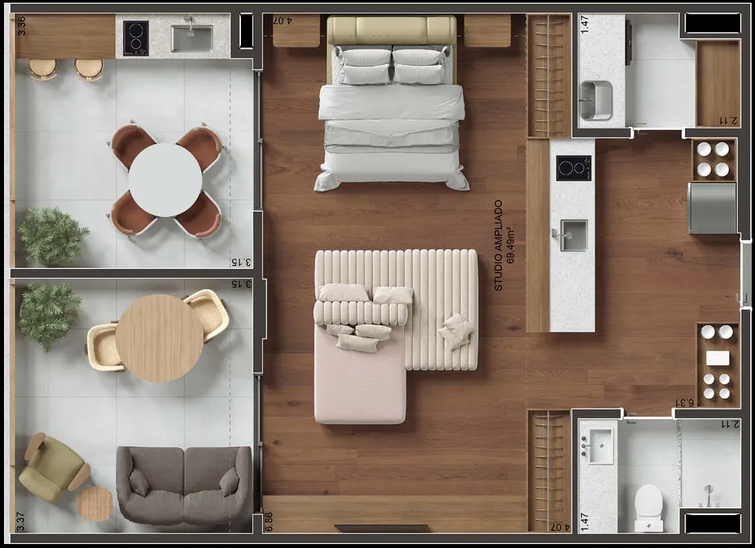 Planta do studio ampliado do MO.dO Design Living Botafogo, final 02